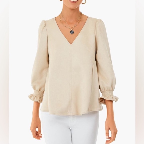 TUCKERNUCK Bone Suede Easton Blouse SMALL NEW